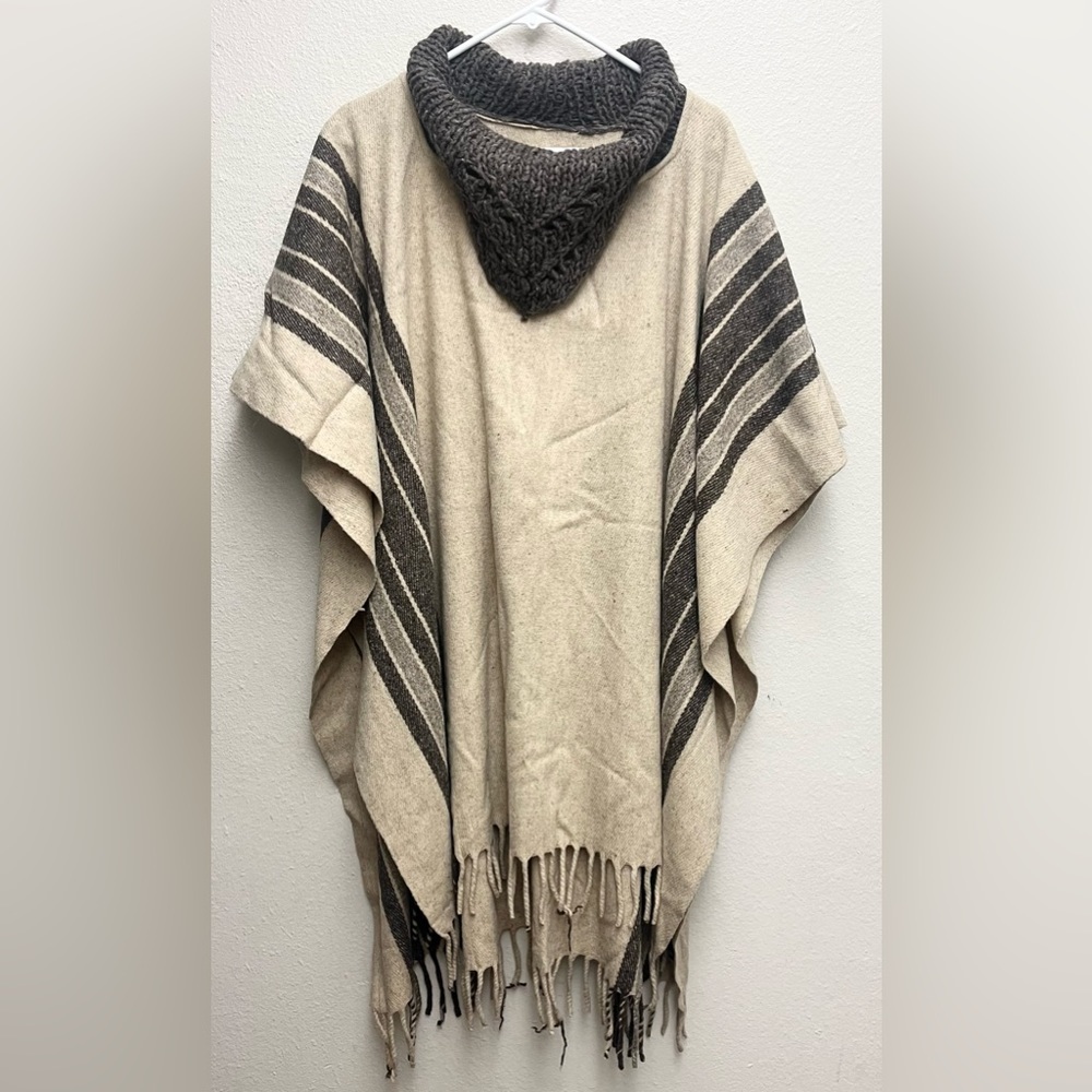 Vintage 70s 80s HIPPY boho ETHNIC‎ wool BLANKET striped MEXICO wrap PONCHO